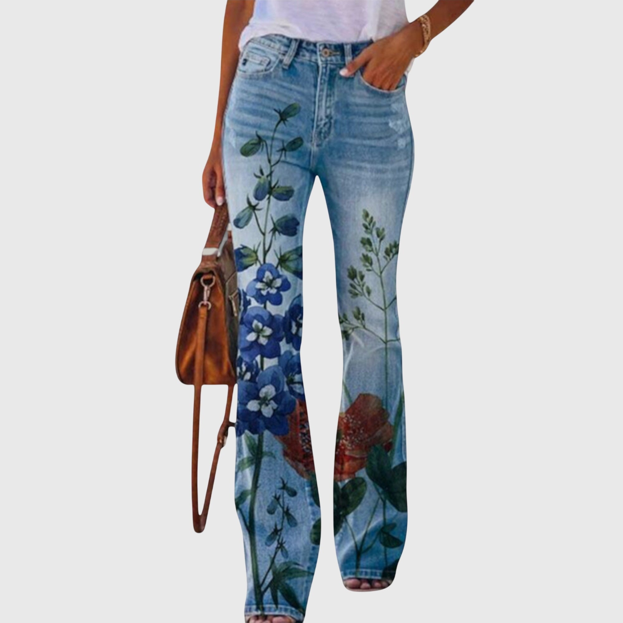 Women's Wide Leg Pants Floral Print Unique Button Accents Casual