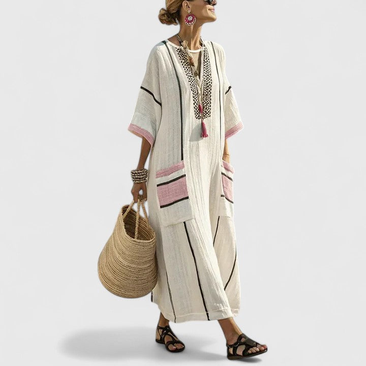 Women's Bohemian Maxi Dress V-Neck Pockets