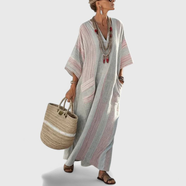 Women's Bohemian Maxi Dress V-Neck Pockets