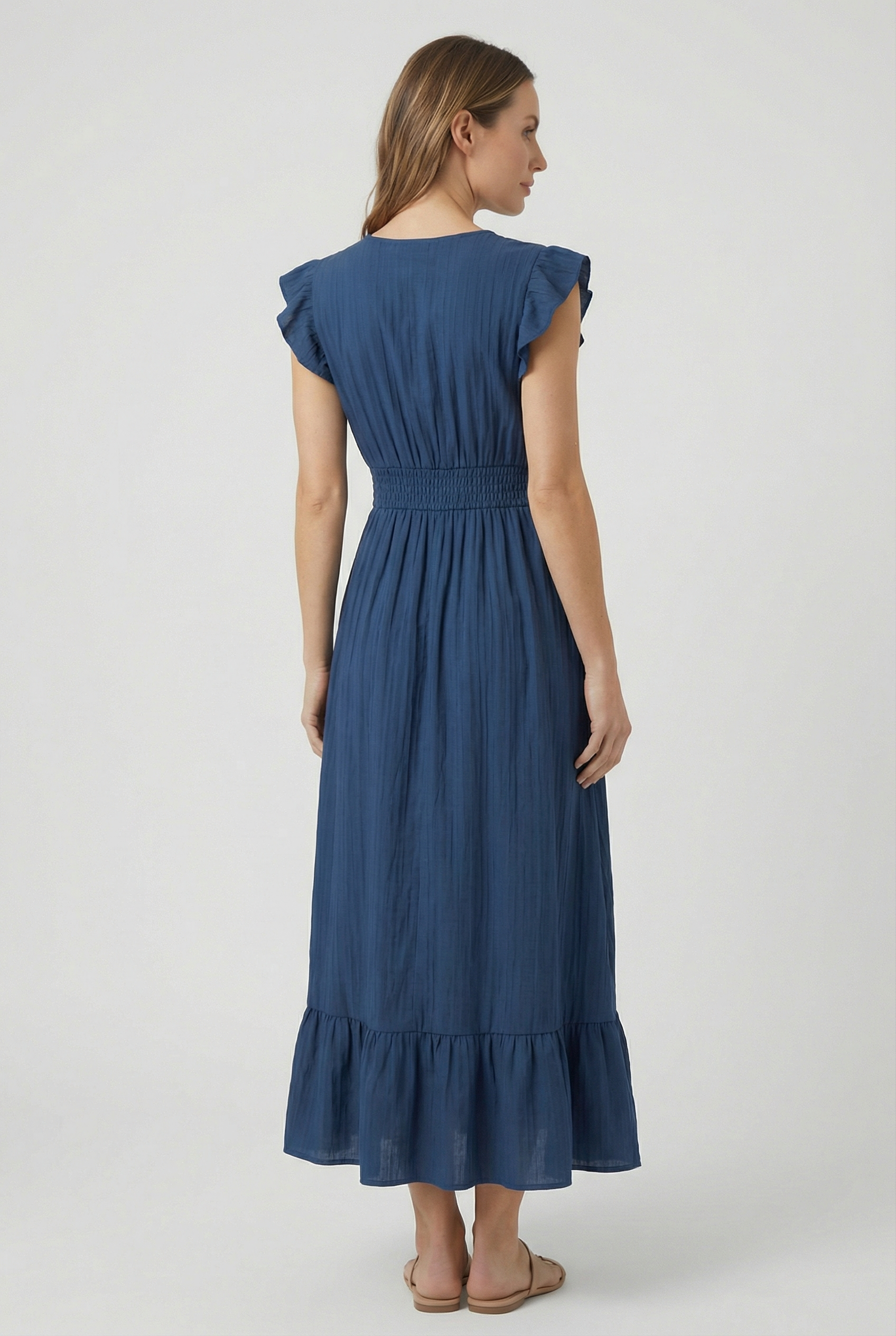Women's A-Line Dress Deep V-Neck Ruffled Sleeves Cotton-Polyester Blend Formal Dress