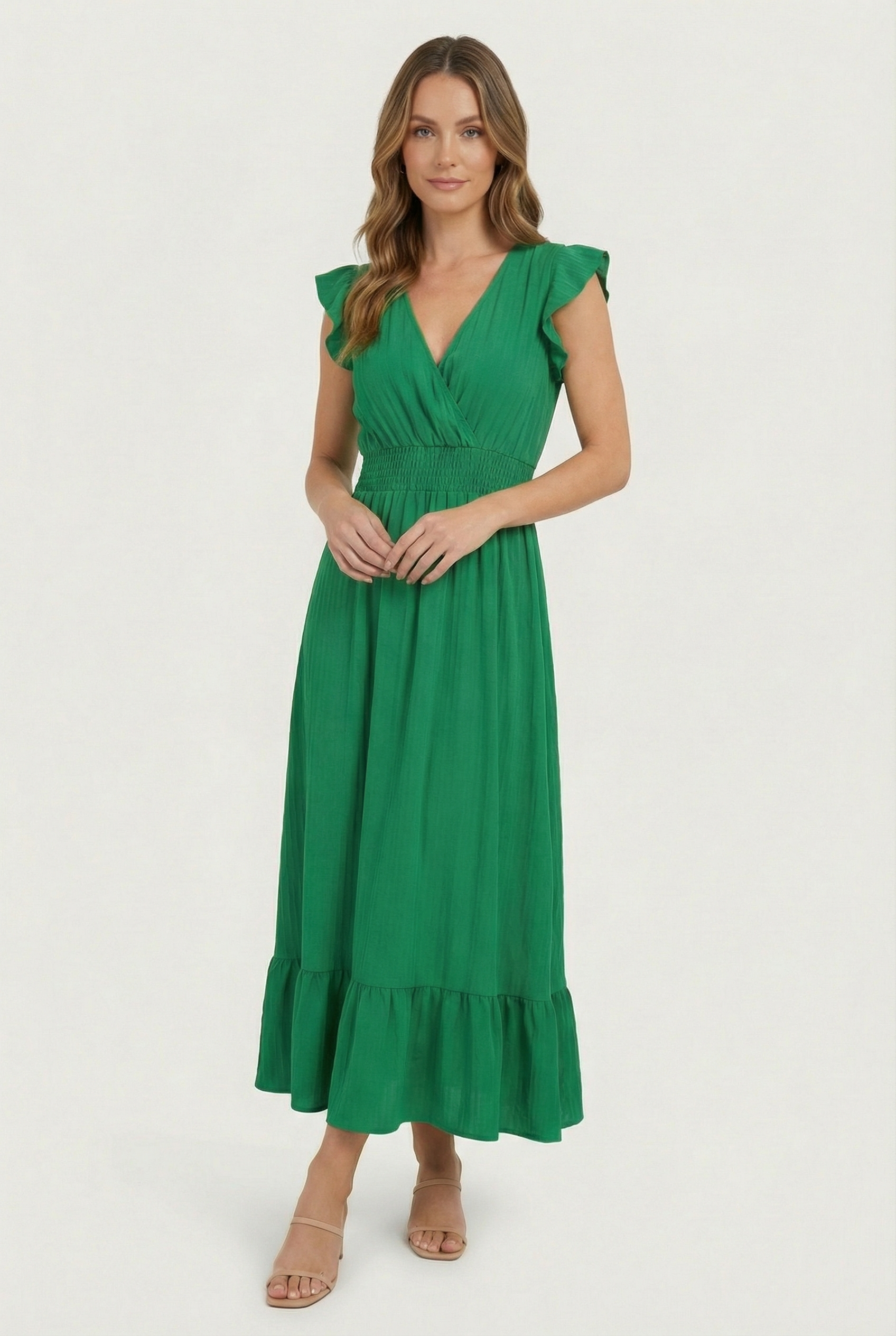 Women's A-Line Dress Deep V-Neck Ruffled Sleeves Cotton-Polyester Blend Formal Dress