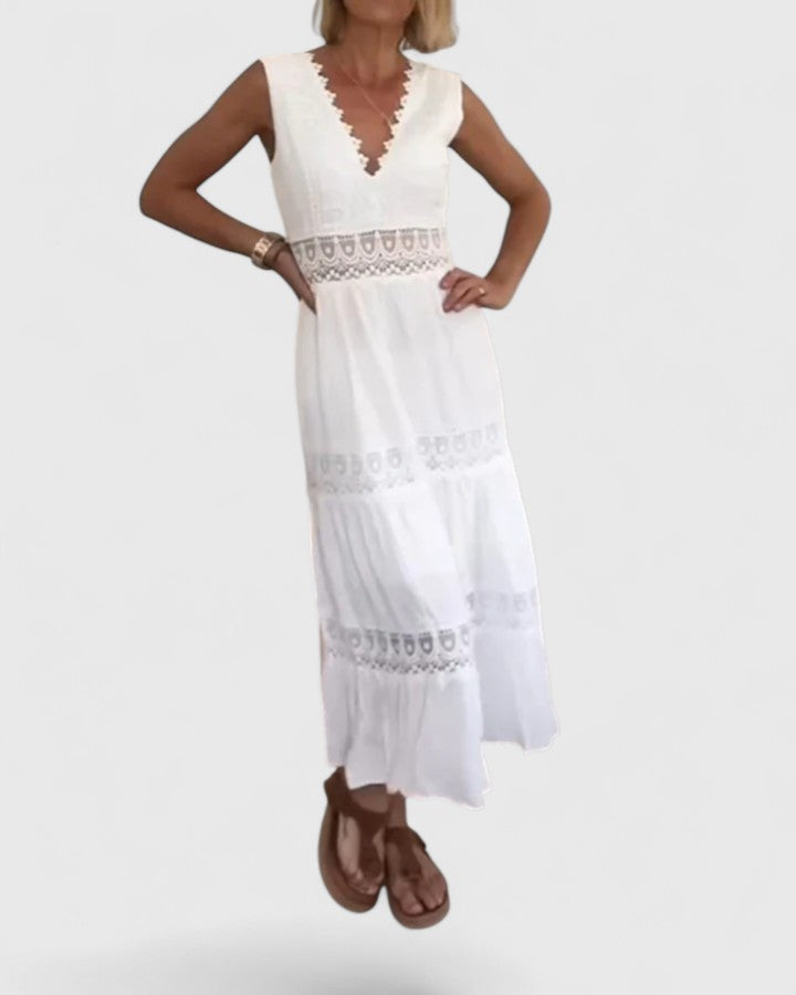 Women's Midi Dress V-Neck Crochet Lace