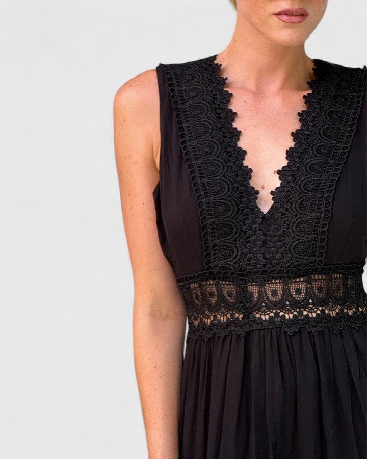 Women's Midi Dress V-Neck Crochet Lace