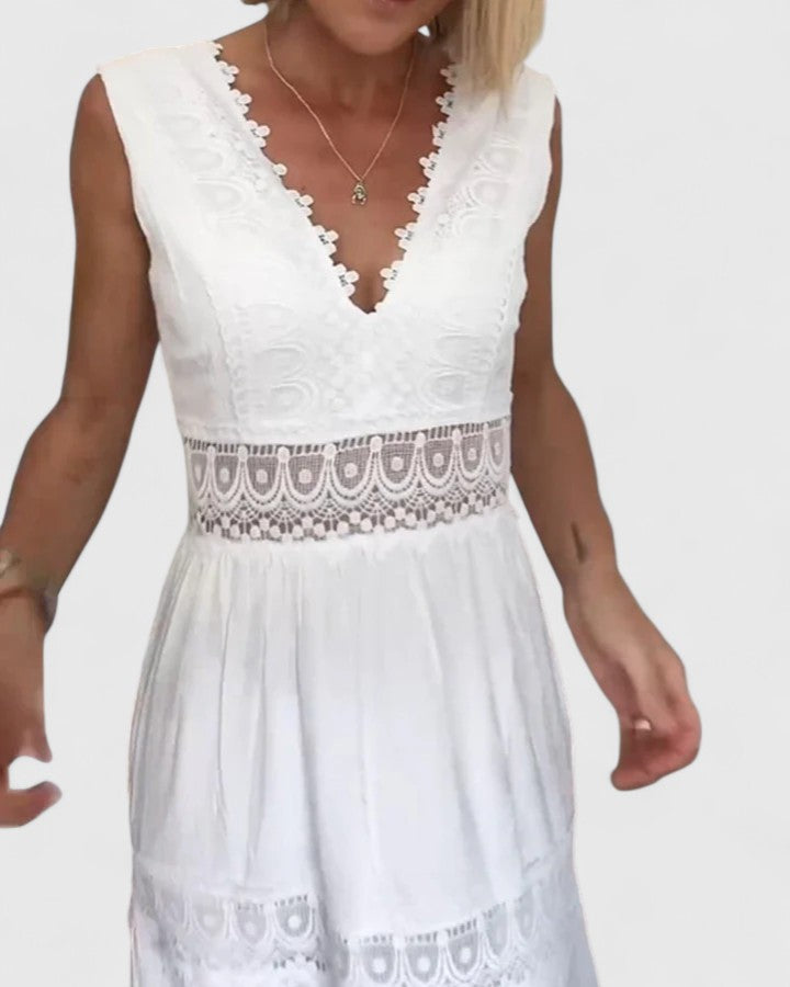 Women's Midi Dress V-Neck Crochet Lace