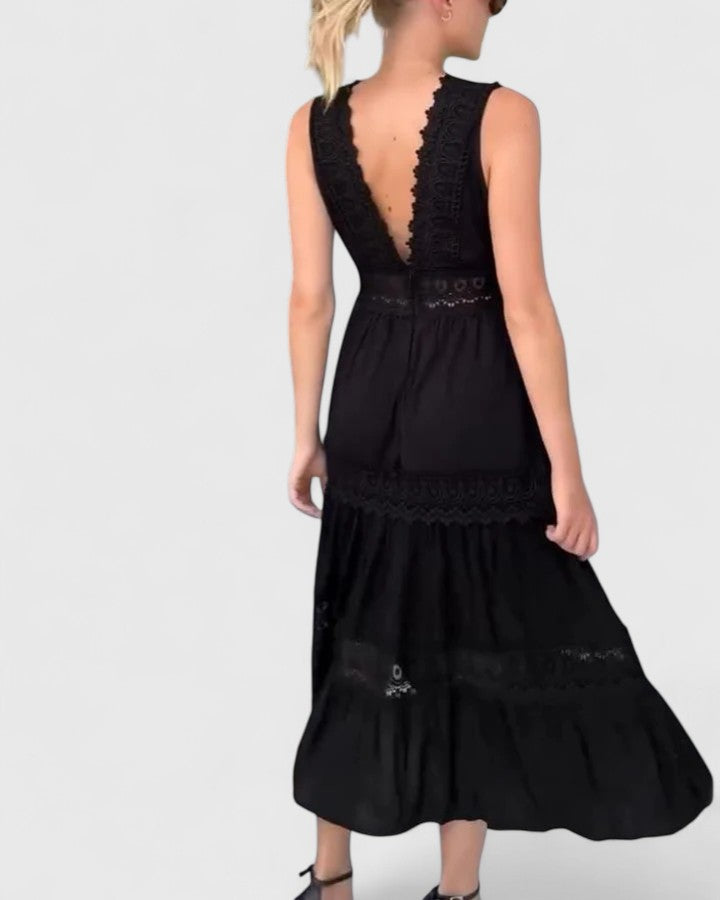 Women's Midi Dress V-Neck Crochet Lace