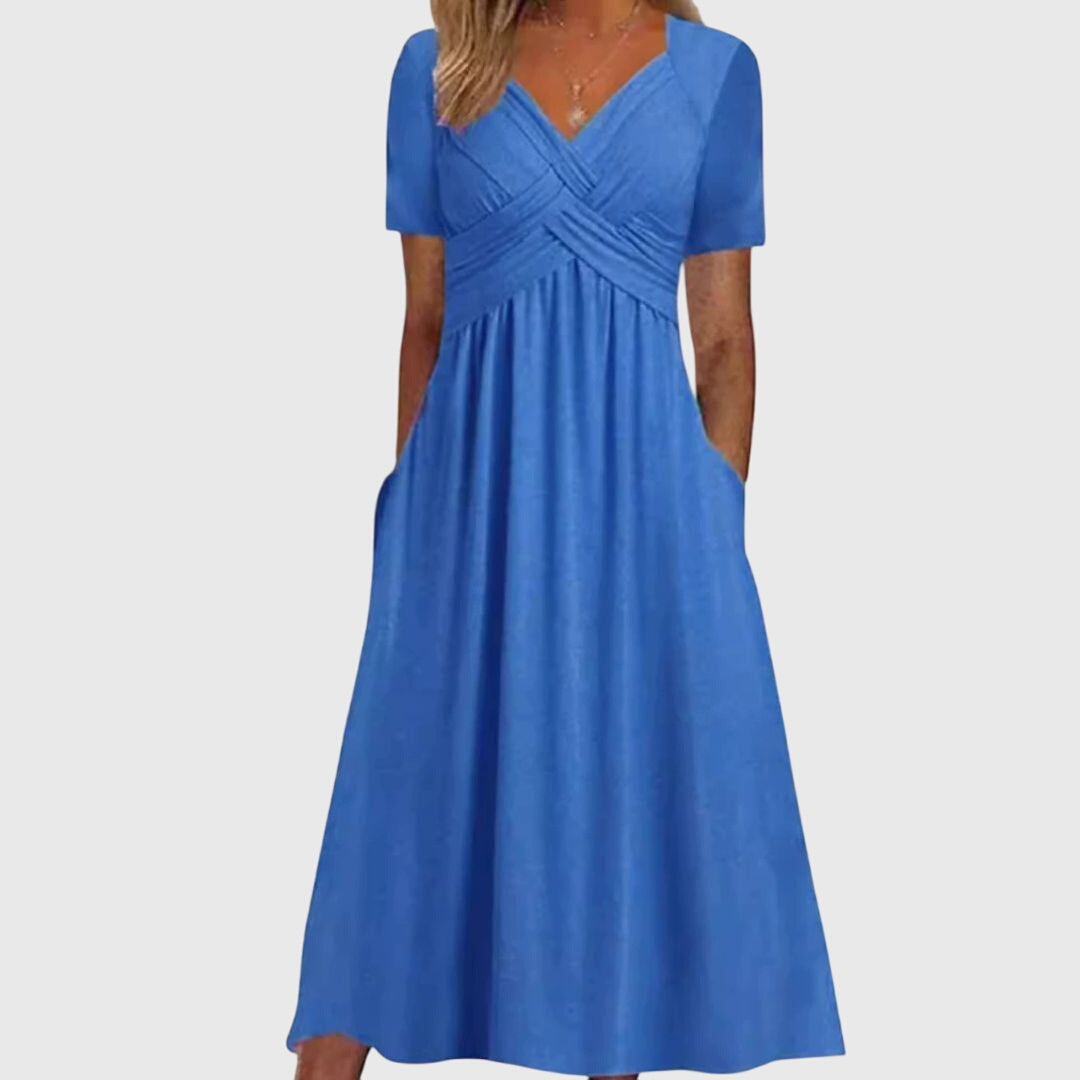 Women's Tailored Fit Dress V-Neck Long Sleeve Midi