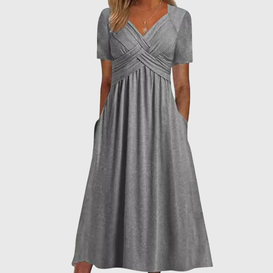 Women's Tailored Fit Dress V-Neck Long Sleeve Midi
