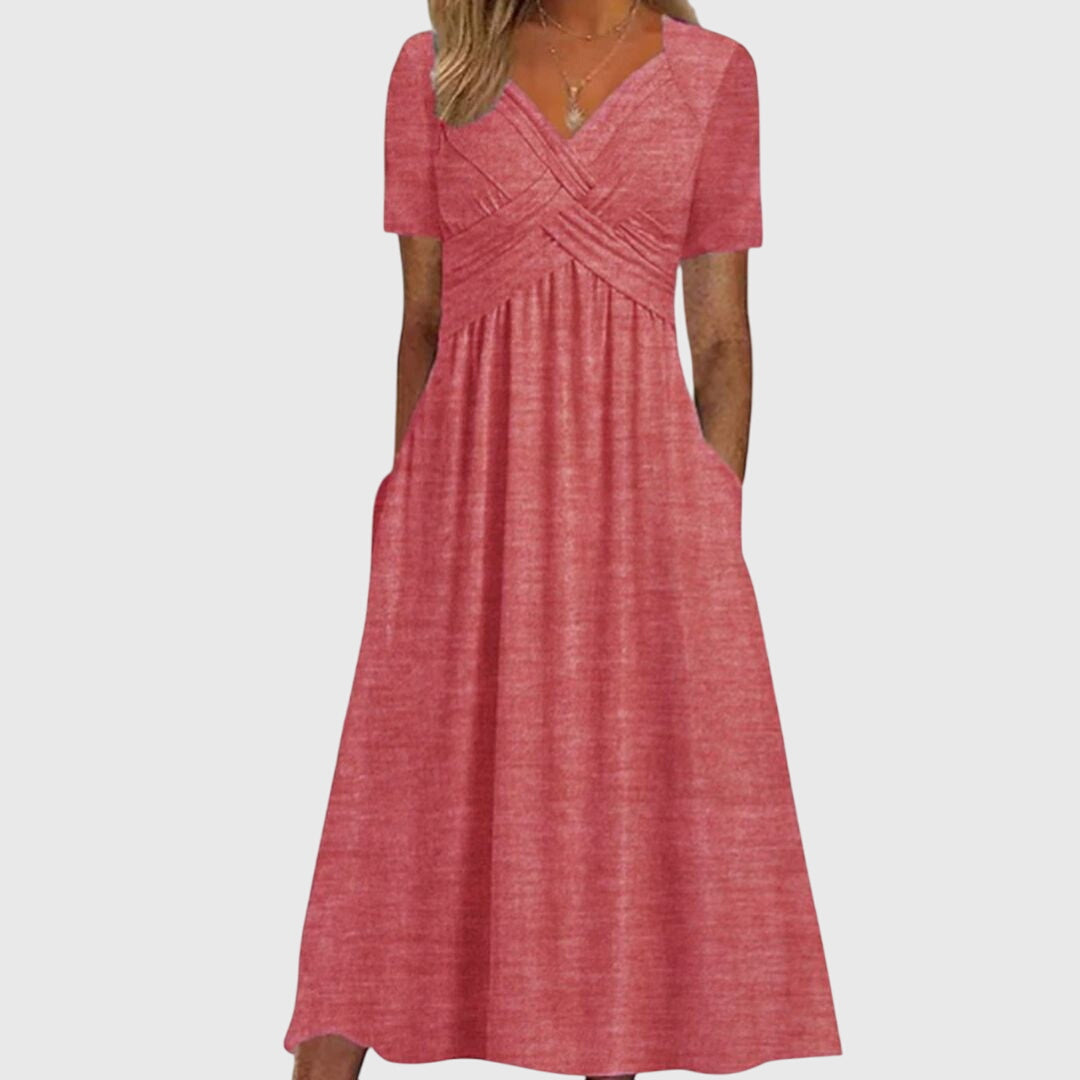 Women's Tailored Fit Dress V-Neck Long Sleeve Midi