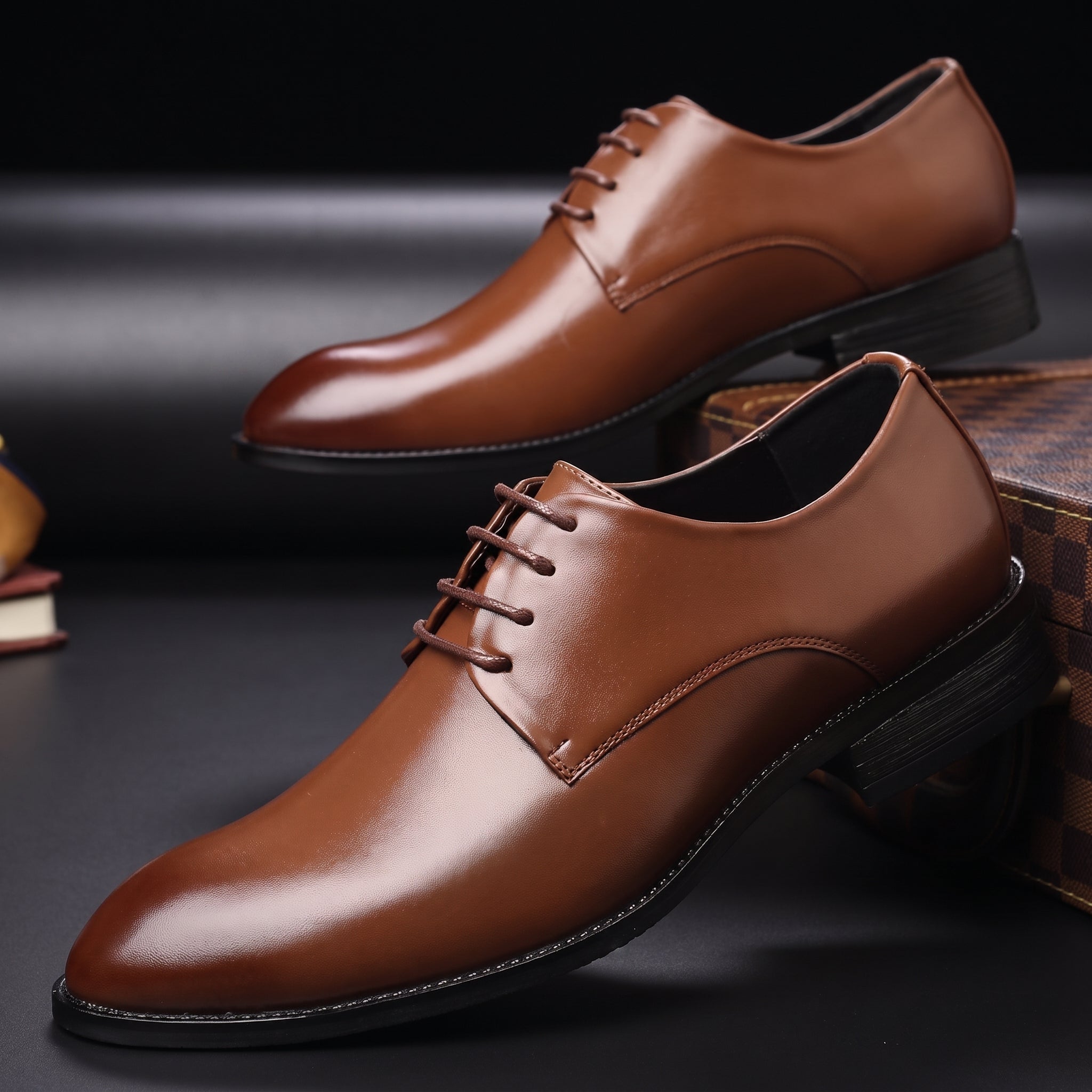 Benjamin - Men's Lace-Up Plain Derby Wedding Shoes - Wedding Shoes - Brown - Taylor & Bennett