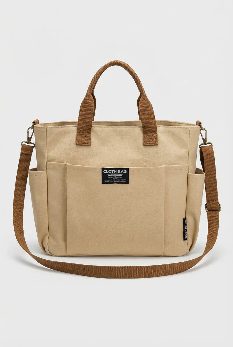 Women’s Canvas Tote Bag Large Zip Closure Adjustable Crossbody Strap