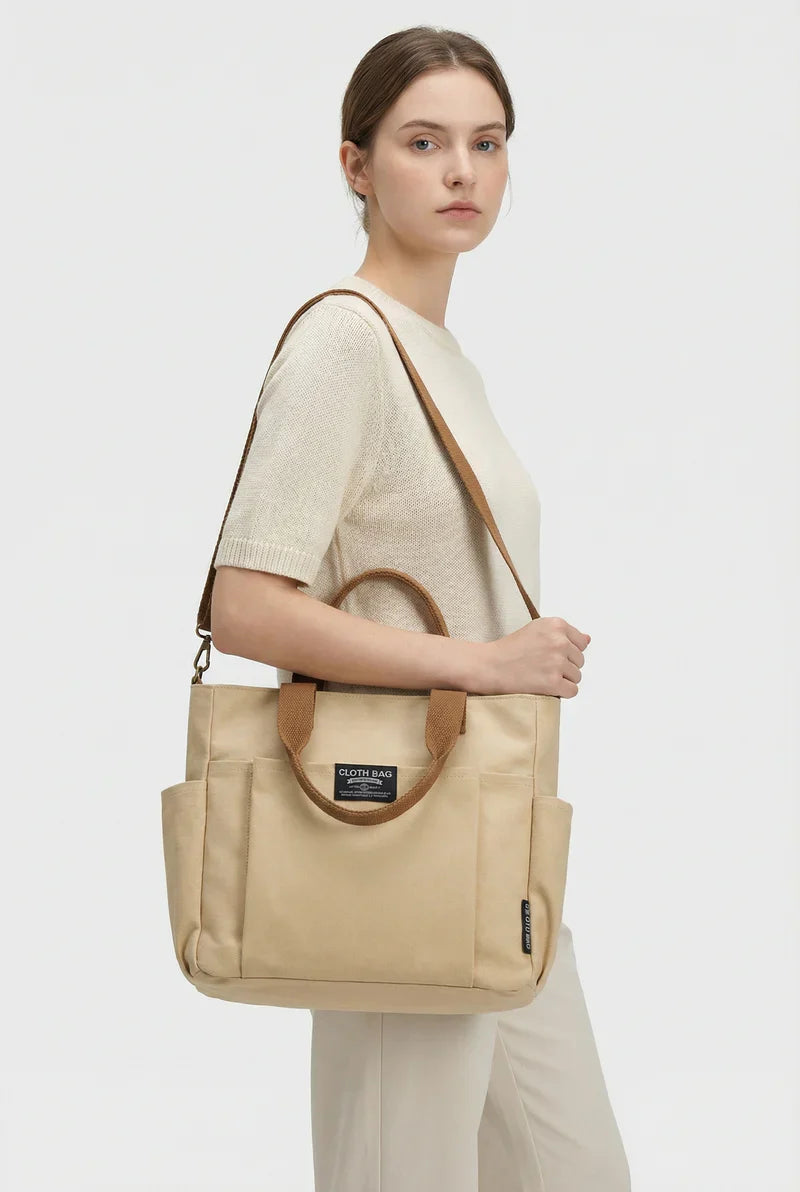 Women’s Canvas Tote Bag Large Zip Closure Adjustable Crossbody Strap