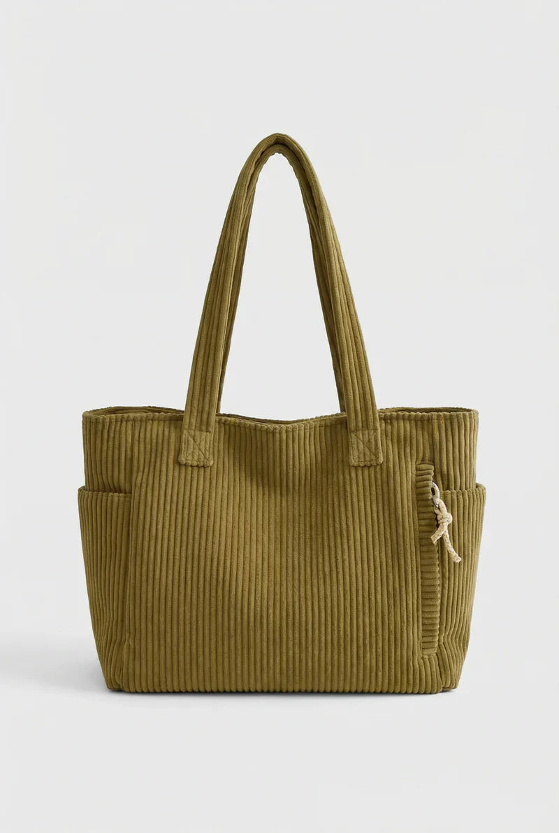 Women’s Corduroy Tote Bag Large Capacity with Exterior Pockets