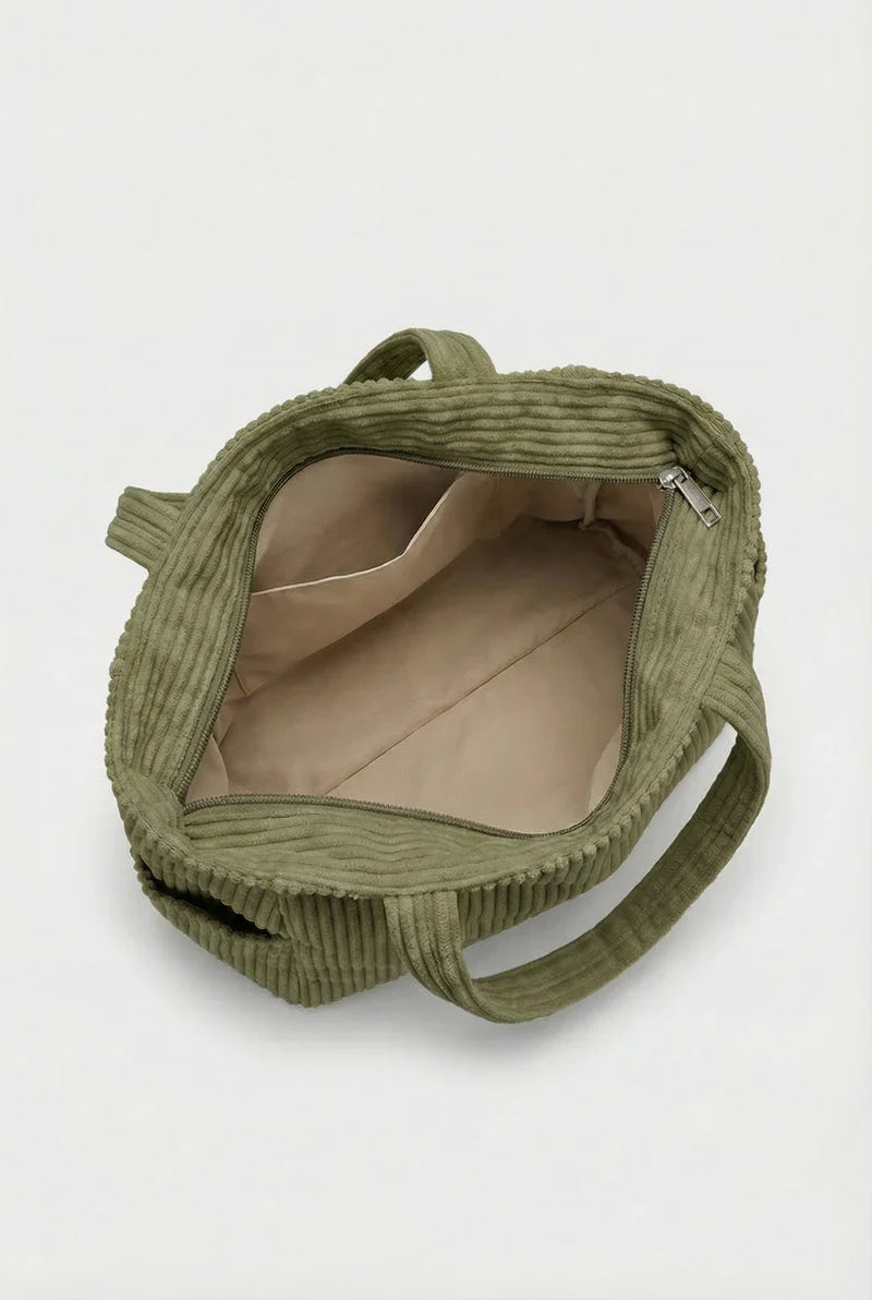 Women’s Corduroy Tote Bag Large Capacity with Exterior Pockets