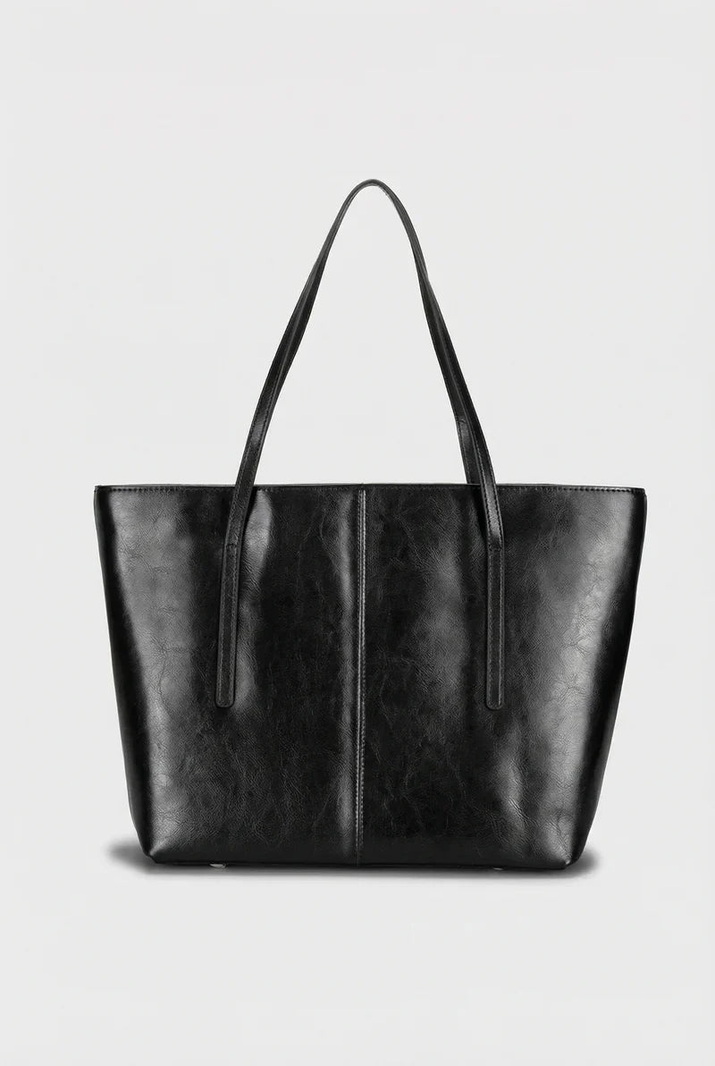 Women’s Leather Tote Bag Large Structured Open Top Shoulder Straps