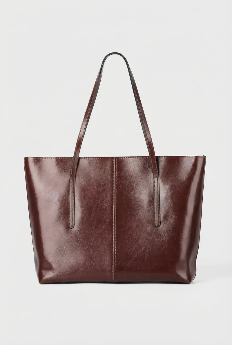 Women’s Leather Tote Bag Large Structured Open Top Shoulder Straps