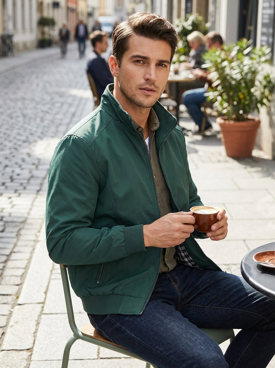 Men's Jacket with Stand-Up Collar and Zip