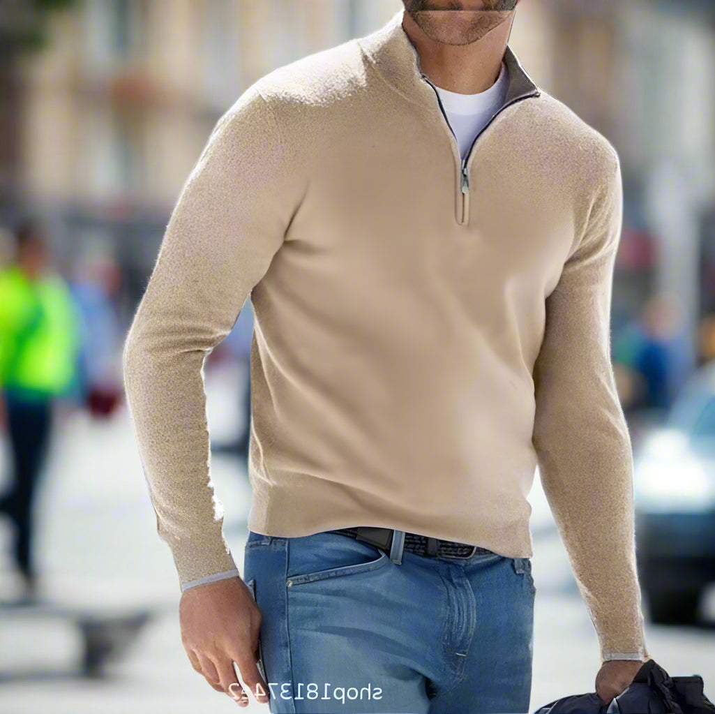 Men's fine wool Zipper Basic Sweater