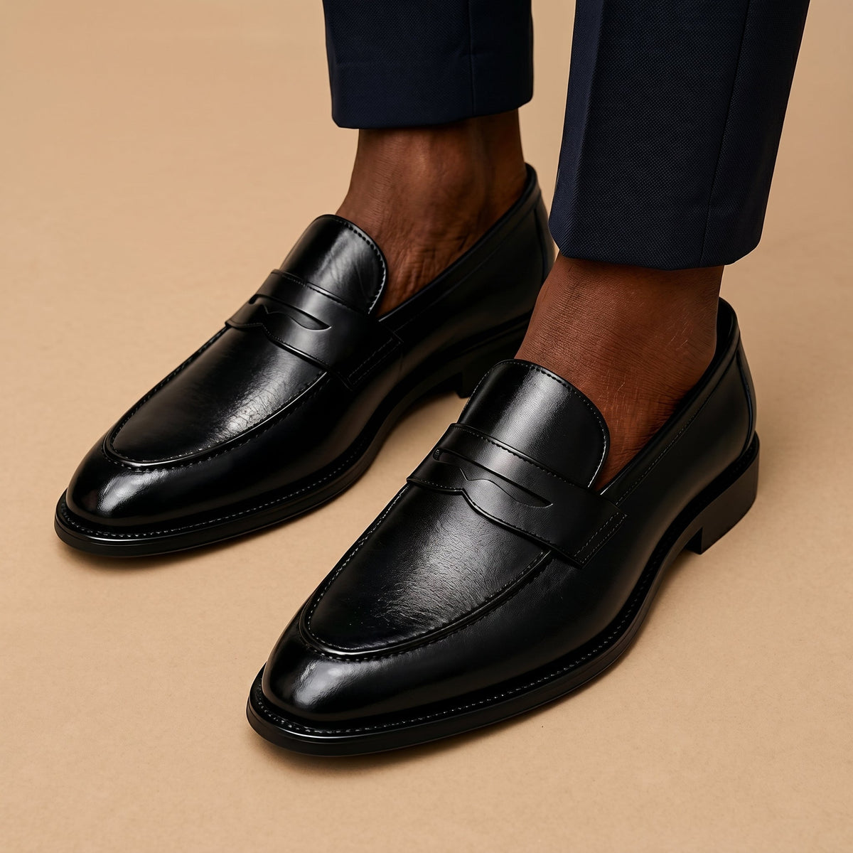 Lukas - Men's Round Toe Wedding Penny Loafers - Shoes - Black - Davies & Cooper