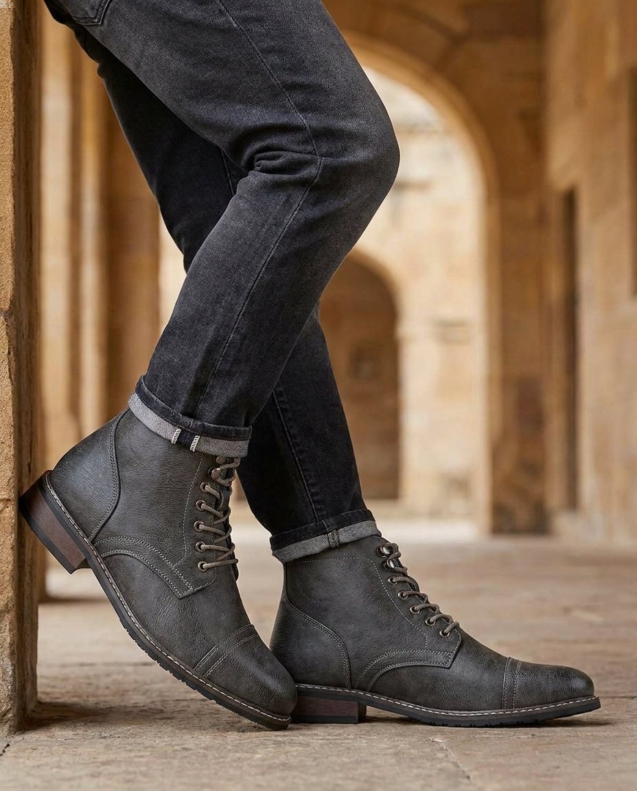 Men's Lace Up Boots Casual Footwear Durable Leather