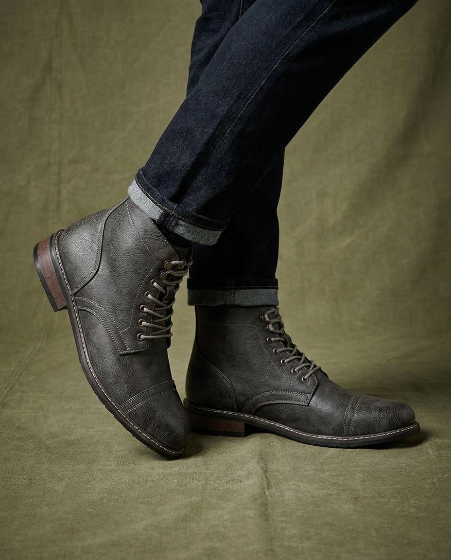 Men's Lace Up Boots Casual Footwear Durable Leather