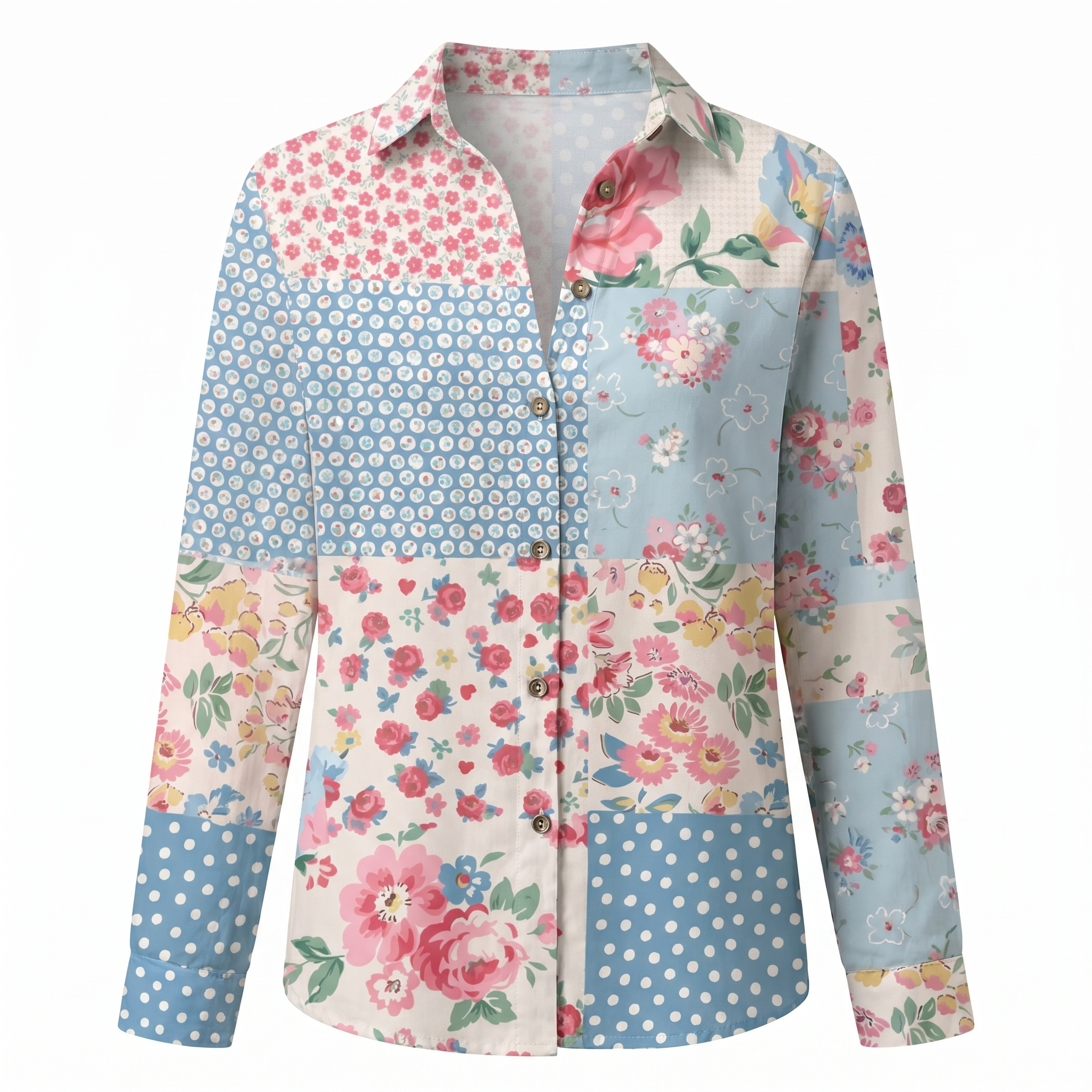 Women's Blouse Abstract Print Split Neck Long Sleeve Casual Top