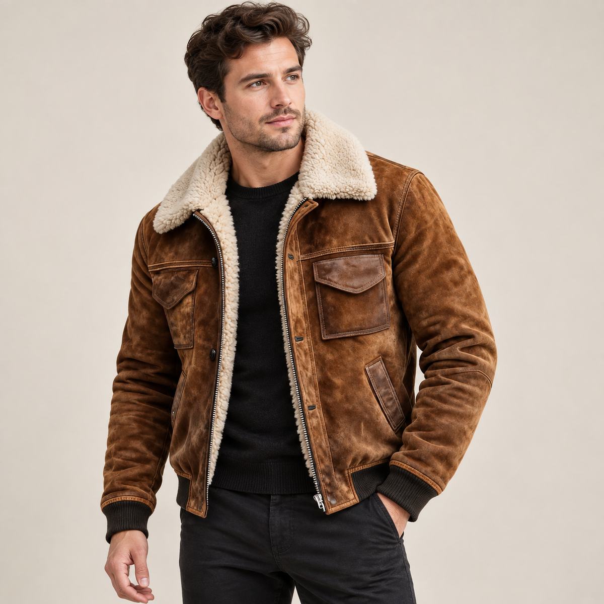Sacha - Sherpa-Lined Winter Fleece Jacket for Men