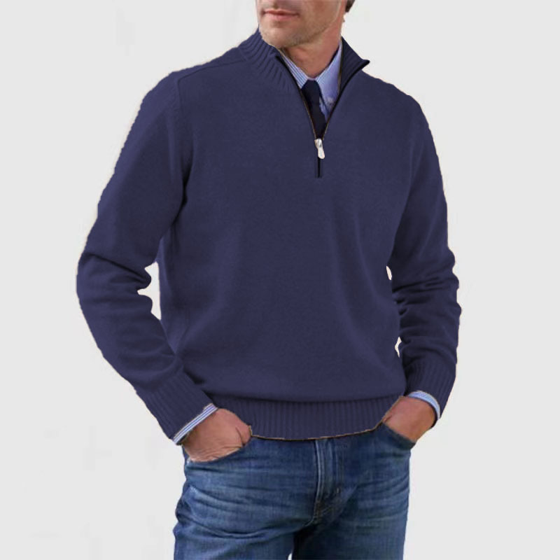 Men Knit Sweater with Quarter Zipper | Stand Collar