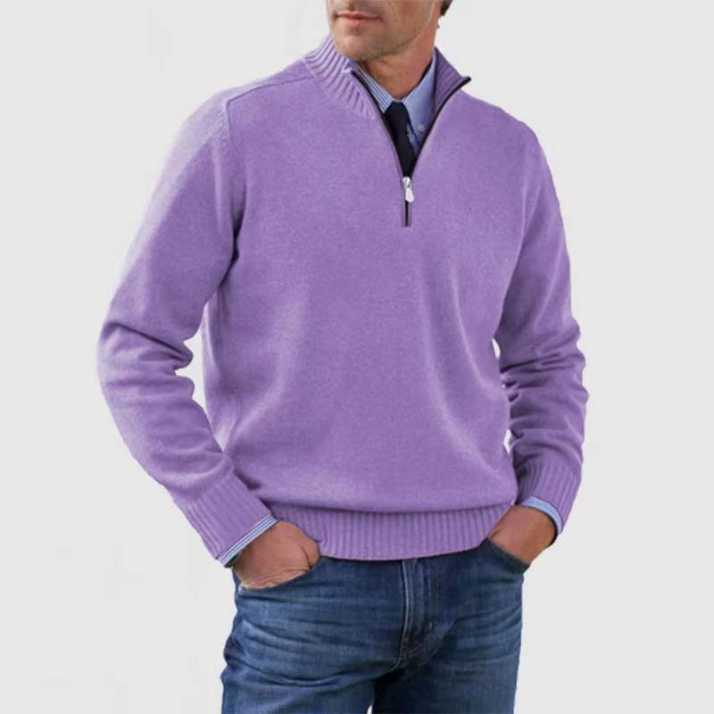 Men Knit Sweater with Quarter Zipper | Stand Collar