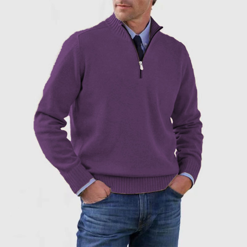 Men Knit Sweater with Quarter Zipper | Stand Collar