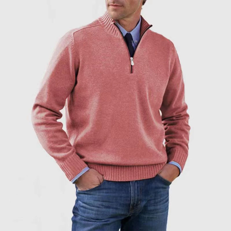 Men Knit Sweater with Quarter Zipper | Stand Collar