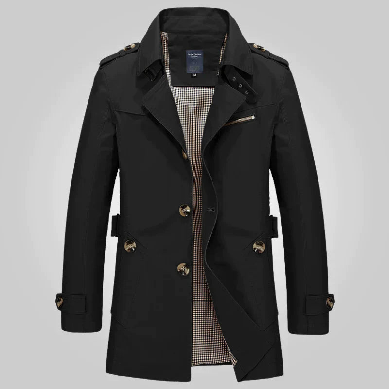 NOUVEAU RICHE Herren Winter-Trenchcoat Stilvoll Eleganter Formeller Look Schwarz