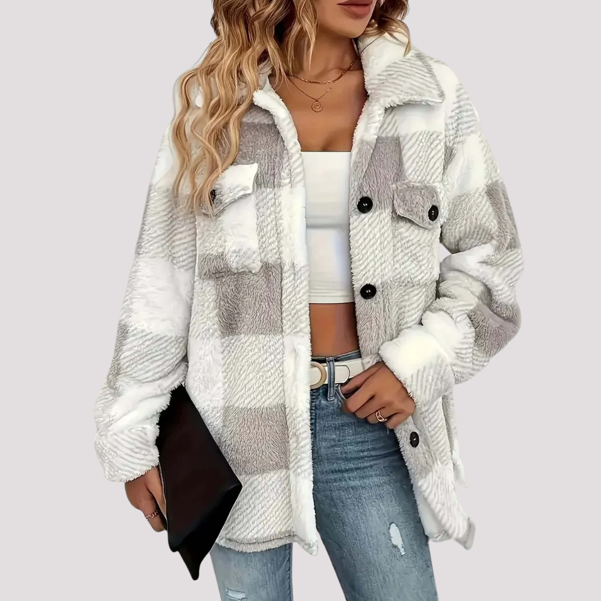Phoebe | Women's Checkered Button Up Fleece Jacket