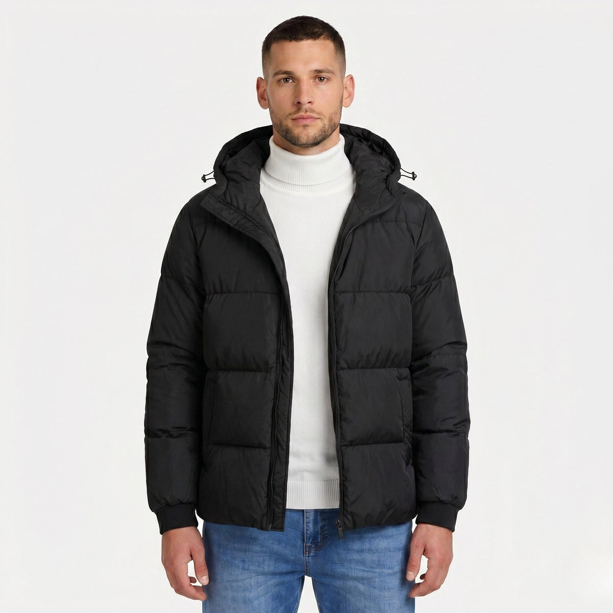 Men's Puffer Jacket Hood Zip-Up Regular Fit