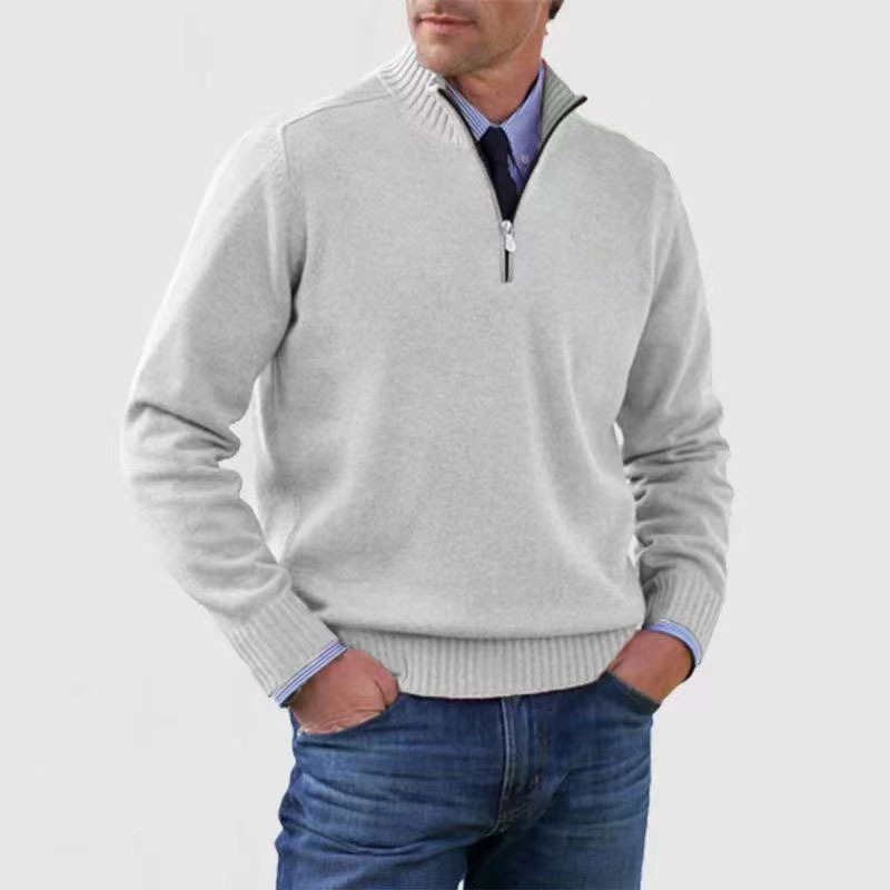 Men Knit Sweater with Quarter Zipper | Stand Collar