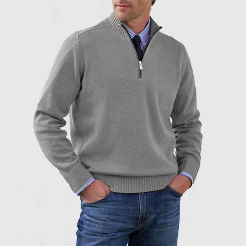 Men Knit Sweater with Quarter Zipper | Stand Collar