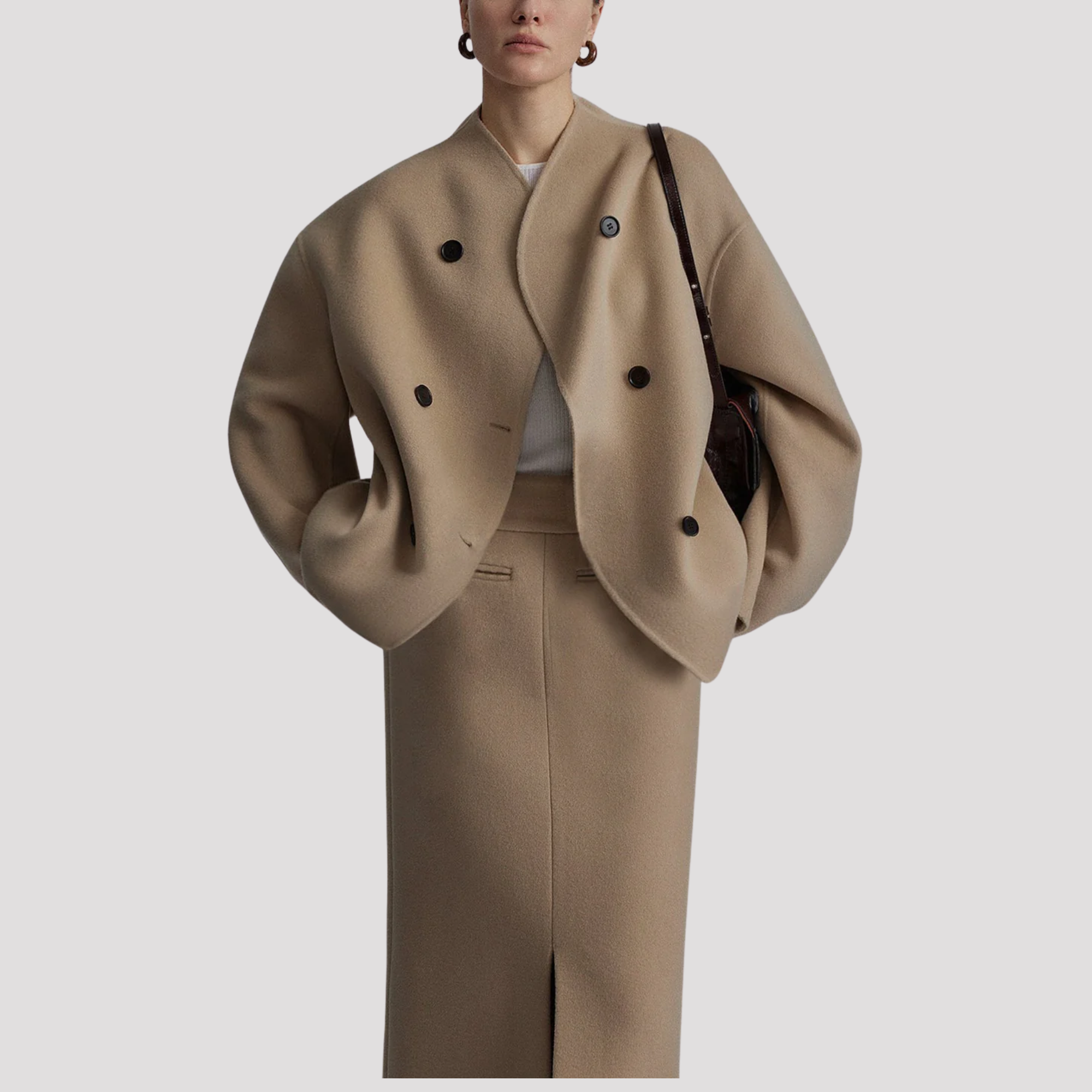 Charlotte | Women's Oversized Collarless Double Breasted Peacoat