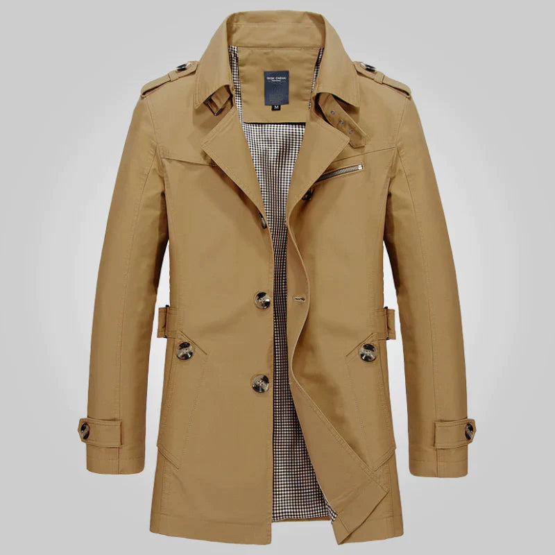 NOUVEAU RICHE Herren Winter-Trenchcoat Stilvoll Eleganter Formeller Look Braun