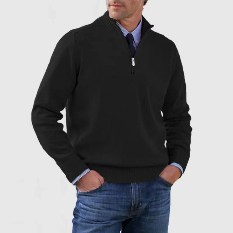 Men Knit Sweater with Quarter Zipper | Stand Collar