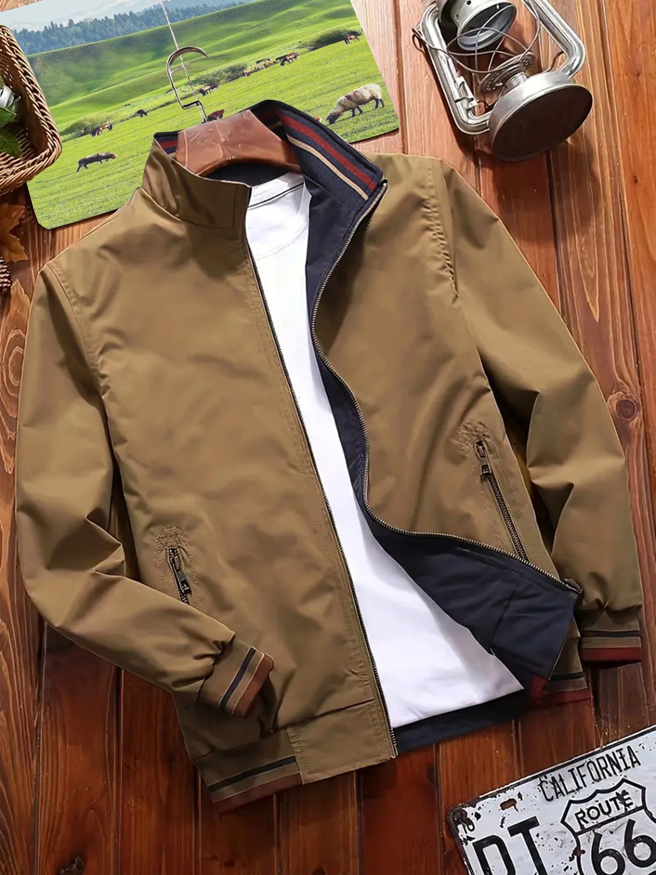 Men's Sports Jacket with High Collar and Reversible Double Side