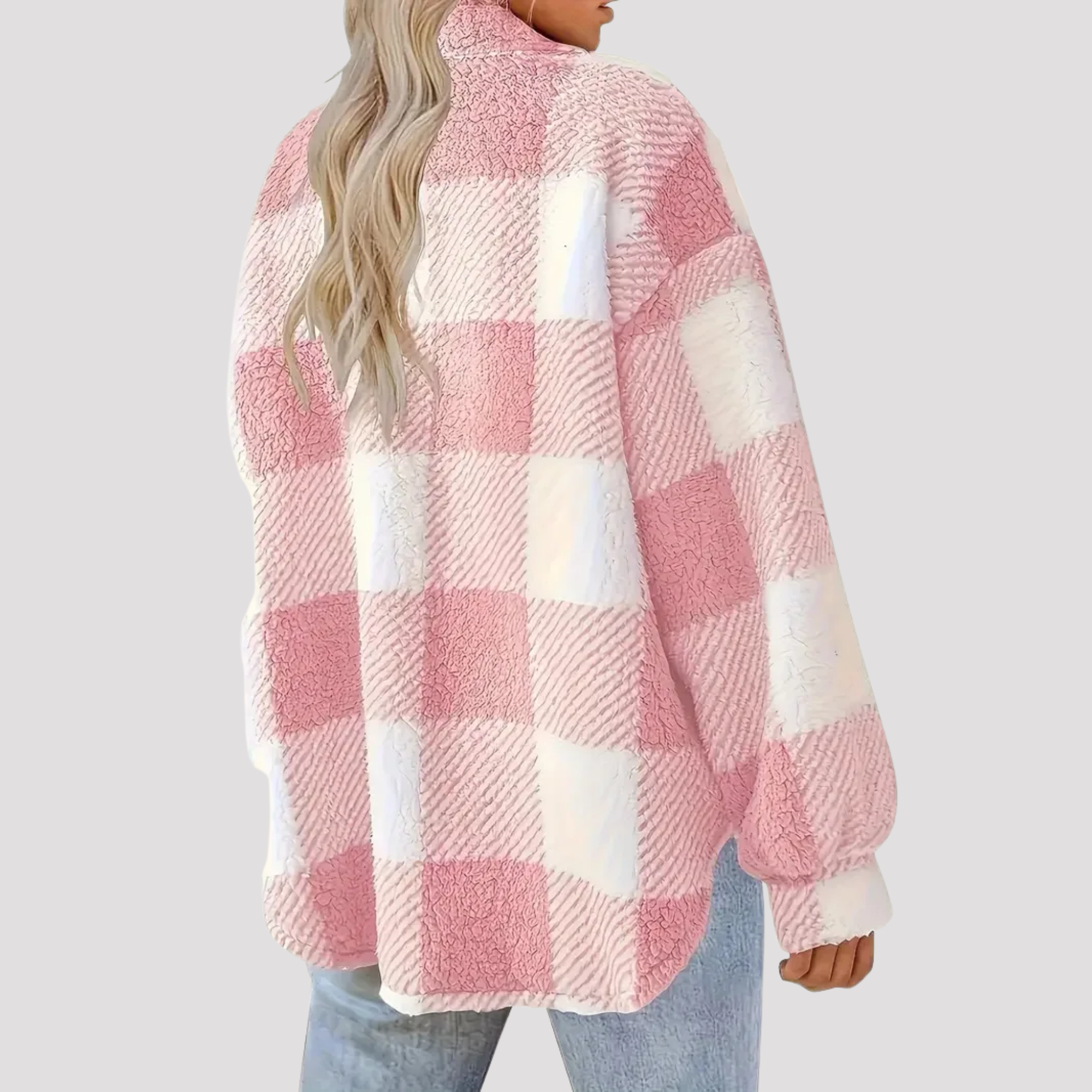 Phoebe | Women's Checkered Button Up Fleece Jacket