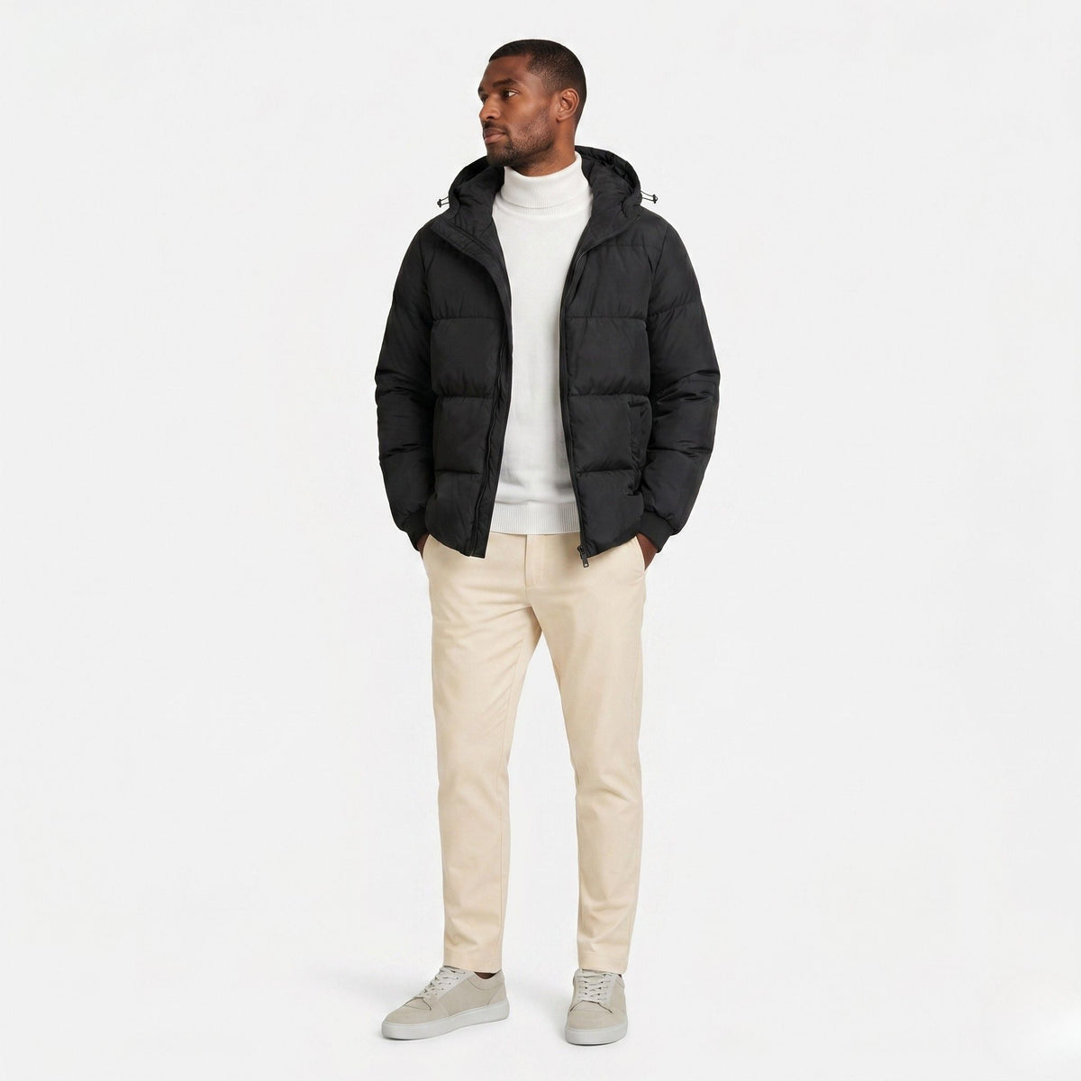 Men's Puffer Jacket Hood Zip-Up Regular Fit