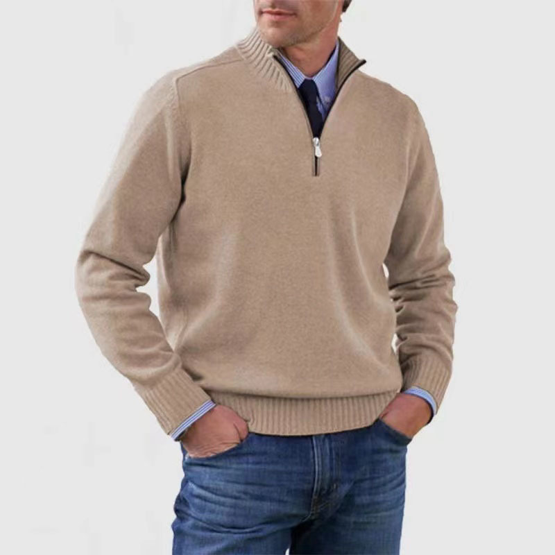 Men Knit Sweater with Quarter Zipper | Stand Collar