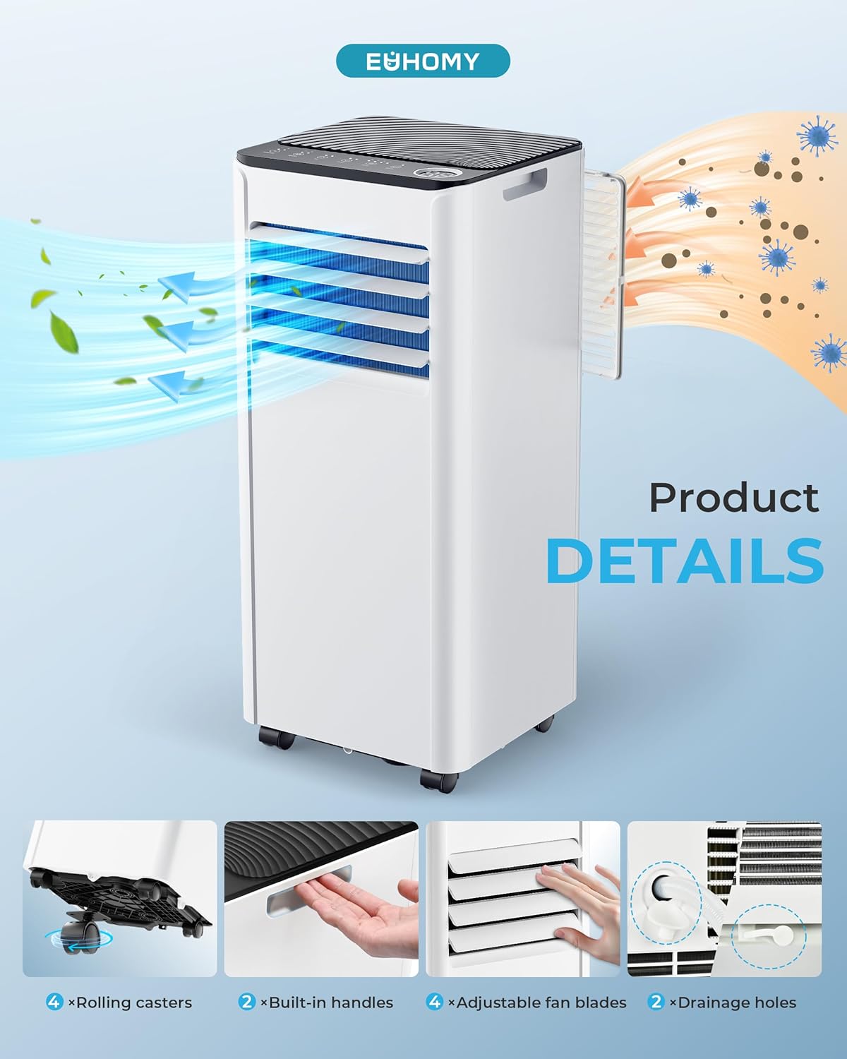 9000 BTU Portable Air Conditioner Dehumidifier Sleep Mode Remote Control