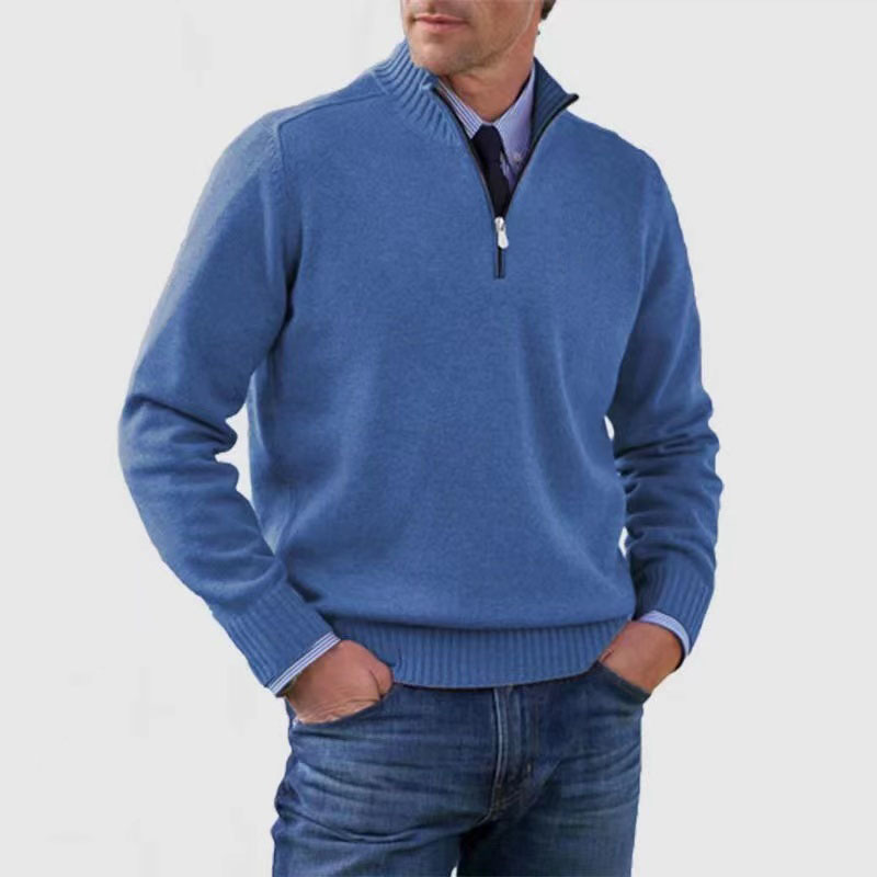 Men Knit Sweater with Quarter Zipper | Stand Collar