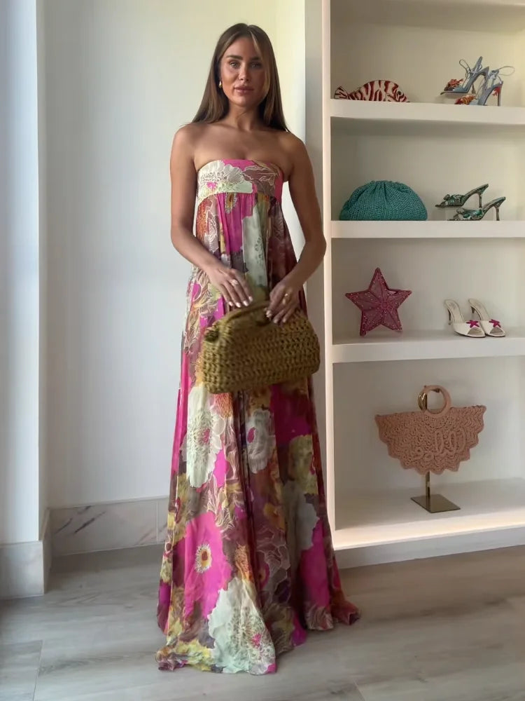 Women's Maxi Dress Floral Strapless Summer Style