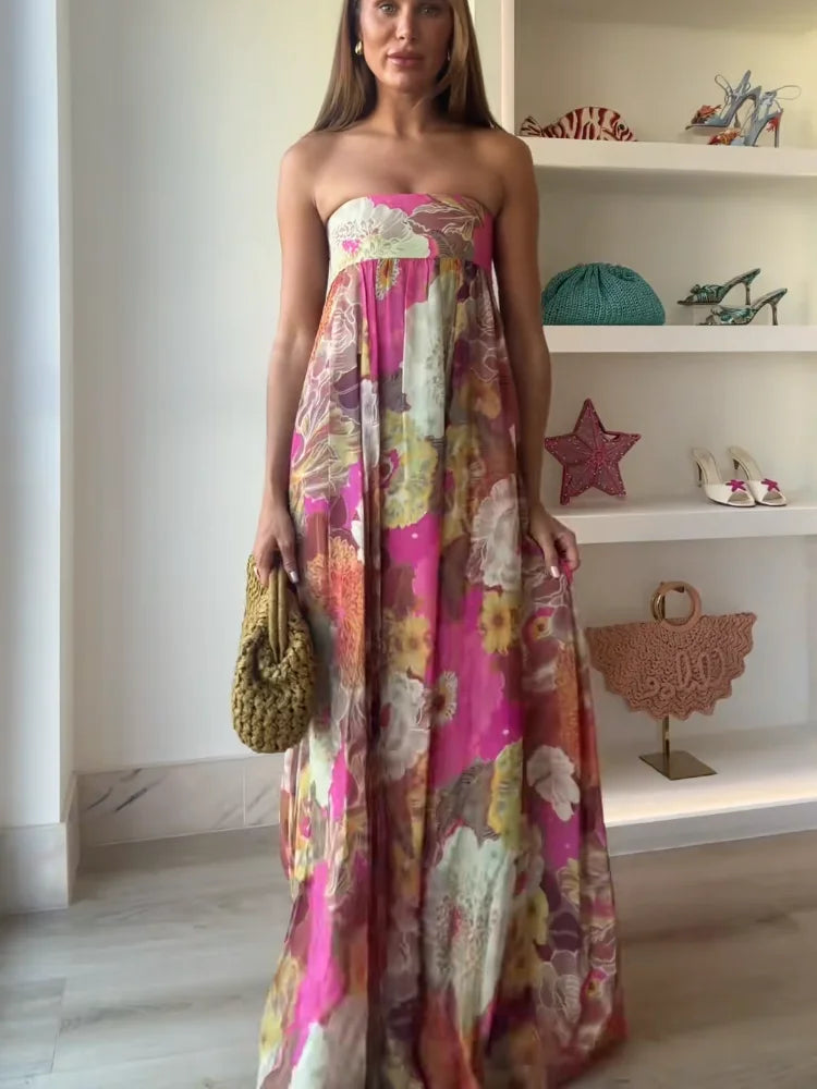 Women's Maxi Dress Floral Strapless Summer Style