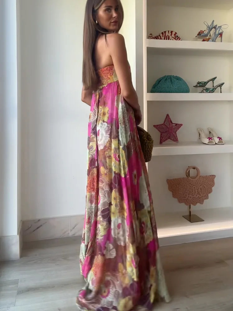 Women's Maxi Dress Floral Strapless Summer Style