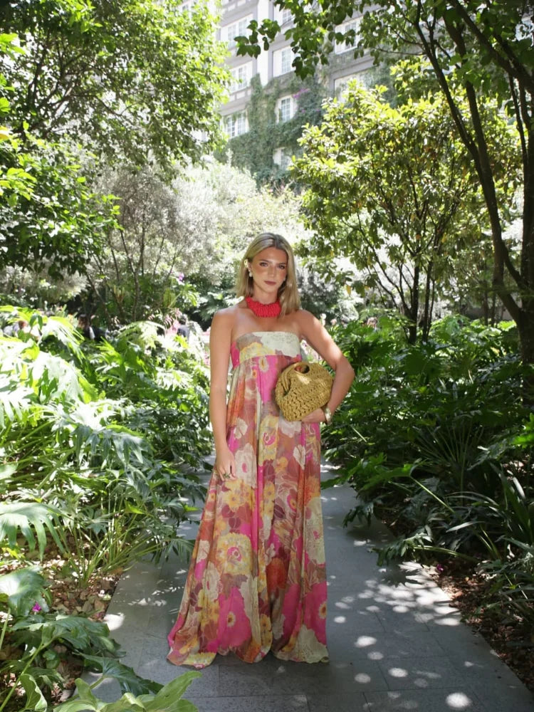 Women's Maxi Dress Floral Strapless Summer Style