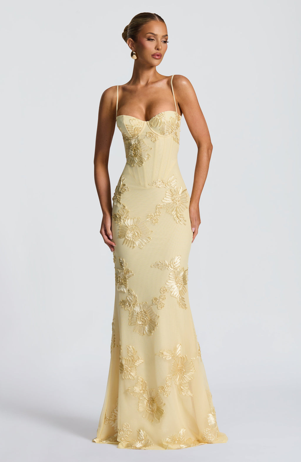 Women's Maxi Dress Floral Embroidered Long Sleeve V-Neck Casual