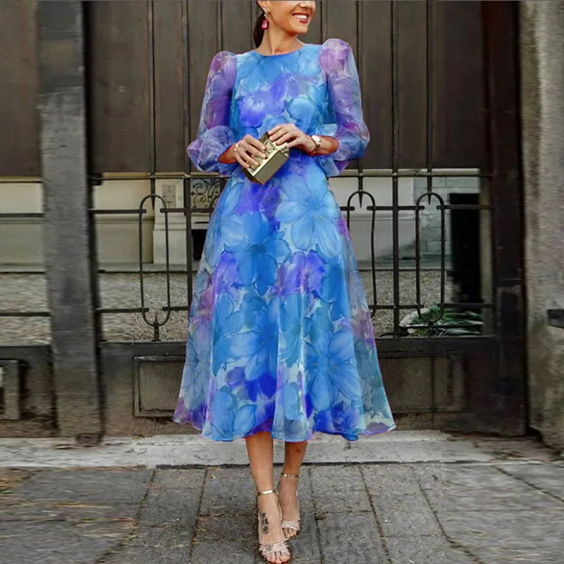 Women's Floral Midi Dress Long Sleeve